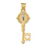 14k with White Rhodium Solid St. Benedict 2-Sided Cross Key Pendant