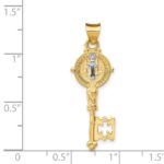 14k with White Rhodium Solid St. Benedict 2-Sided Cross Key Pendant - Image 4