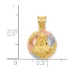 14K with Rose and White Rhodium Diamond-cut Solid Sagrado Corazon de Jesus Round Pendant - Image 4