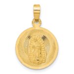14K Polished Diamond-cut Solid Our Lady Of Guadalupe Round Pendant