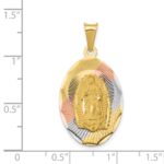 14K with Rose and White Rhodium Diamond-cut Solid Our Lady Of Guadalupe Oval Pendant - Image 3