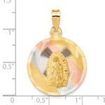14K with Rose and White Rhodium Polished Diamond-cut Solid Large Our Lady Of Guadalupe Round Pendant - Image 3