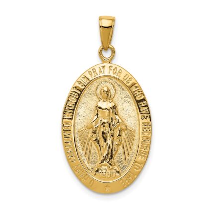 14k Polished and Satin Solid Miraculous Medal Oval Pendant