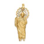 14K and White Rhodium CZ Polished Diamond-cut St. Jude Thaddeus Pendant - Image 4