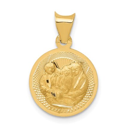 14k Polished and Diamond-cut Baptism Round Pendant