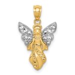 14K and White Rhodium Polished and Textured Angel Pendant