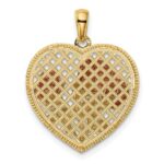 14K Two-tone Polished Flowers in Heart Pendant - Image 3