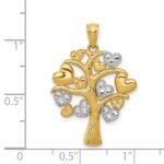 14K and White Rhodium Polished Hearts Tree Pendant - Image 4