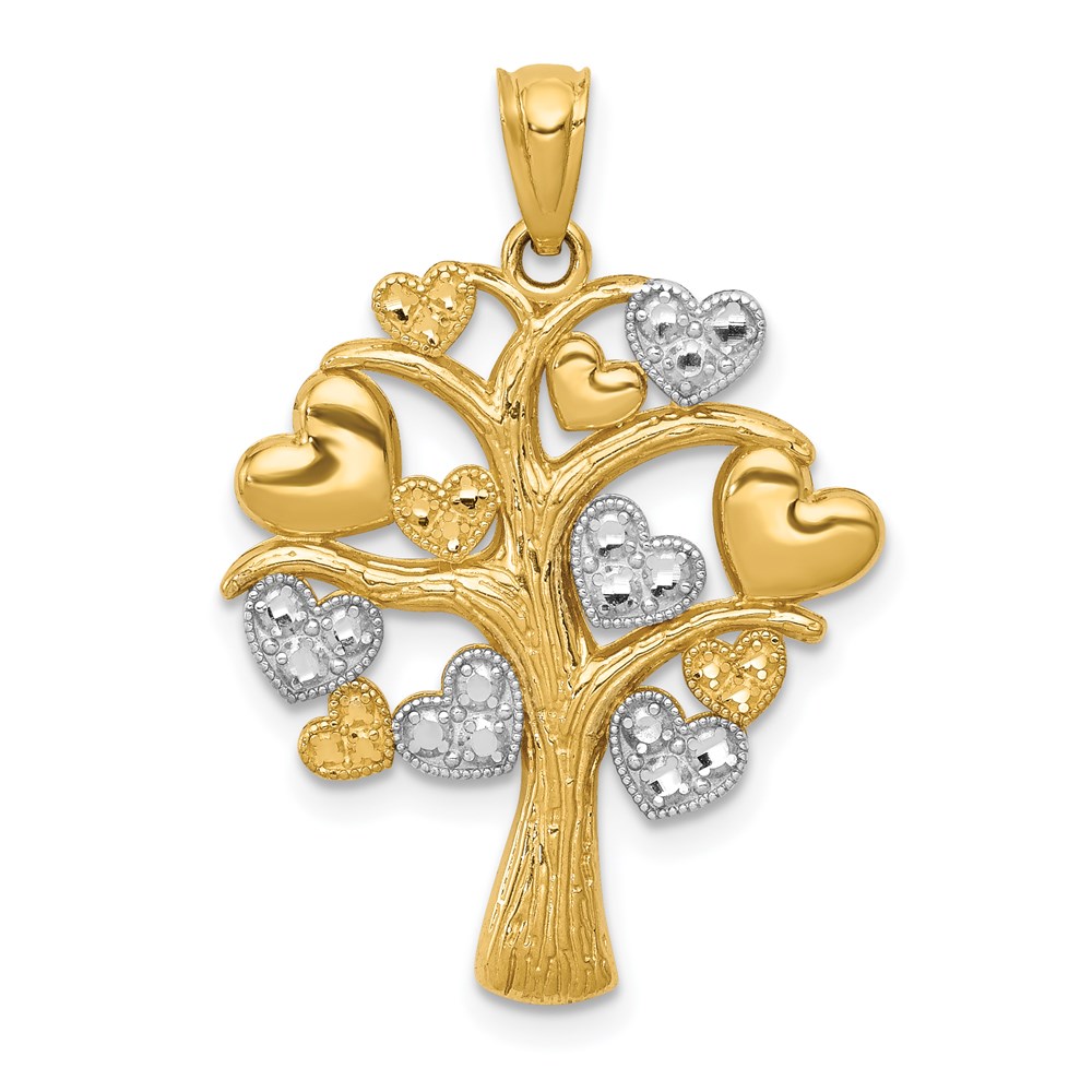 K5866.jpg 14K and White Rhodium Polished Hearts Tree Pendant - Image 1
