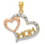 14k Two-tone with White Rhodium Diamond-cut MOM Heart Pendant