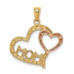 14k Two-tone with White Rhodium Diamond-cut MOM Heart Pendant - Image 3