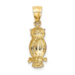 14k Satin Diamond-cut Owl Pendant - Image 3