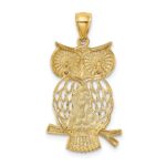 14k and White Rhodium Diamond-cut Polished Moveable Owl Pendant - Image 3