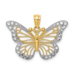 14k and White Rhodium Diamond-cut Polished Cut-out Butterfly Pendant