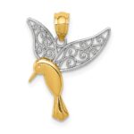 14k and White Rhodium Polished Hummingbird with Filigree Wings Pendant