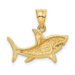 14K Satin Diamond-Cut Shark Pendant - Image 3