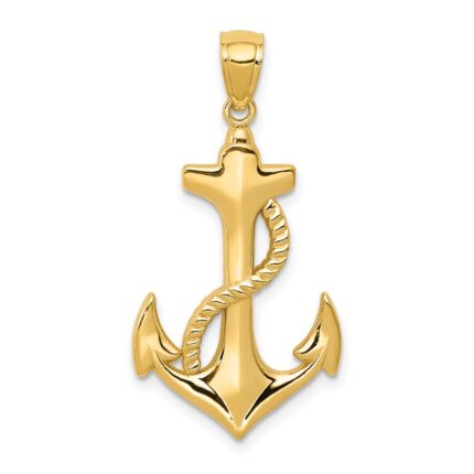14k Polished Anchor with Rope Pendant