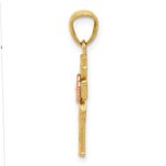 14K Two-tone Polished Diamond-cut Cross with Flower Pendant - Image 2