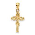 14K Two-tone Polished Diamond-cut Cross with Flower Pendant - Image 3