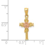 14K Two-tone Polished Diamond-cut Cross with Flower Pendant - Image 4