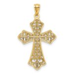 14k and White Rhodium Polished Diamond-cut Filigree Cross Pendant - Image 3