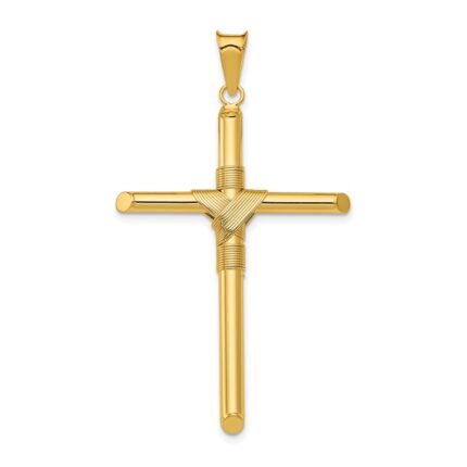 14K Polished with Center Wrap Tube Cross Pendant