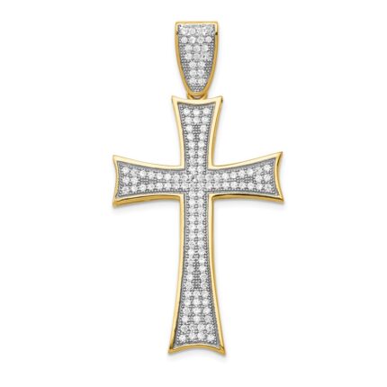 14k and White Rhodium Micro Pav‚ CZ Large Cross Pendant