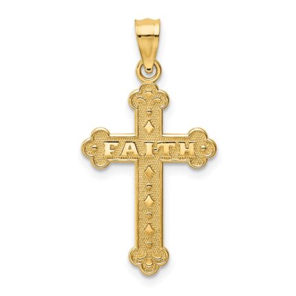 14K Satin and Polished FAITH Cross Pendant