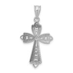 14k White Gold Polished Diamond-cut Fancy Cross Pendant - Image 4