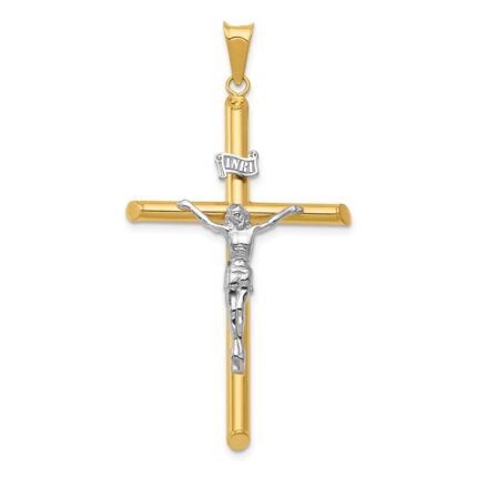14k Two-Tone Polished INRI Crucifix Pendant