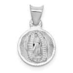 14k White Gold Polished Diamond-cut Semi-solid Our Lady Of Guadalupe Round Pendant