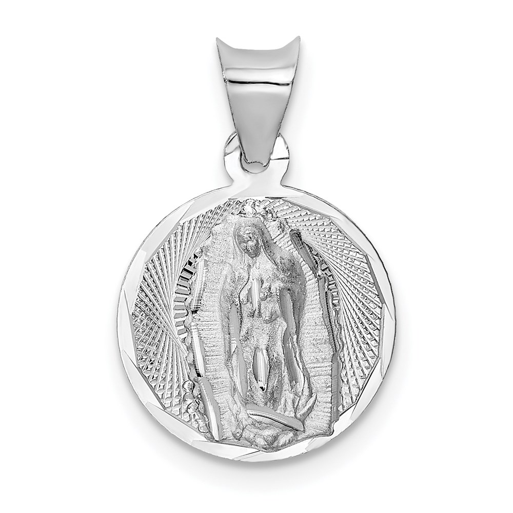 K6336.jpg 14k White Gold Polished Diamond-cut Semi-solid Our Lady Of Guadalupe Round Pendant - Image 1