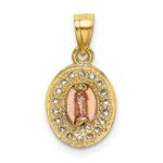 14K Two-Tone with White Rhodium Diamond-cut CZ Our Lady of Guadalupe Oval Pendant - Image 3