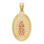 14K Two-tone with White Rhodium Diamond-cut Our Lady of Guadalupe Oval Charm - Image 3