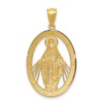 14K and White Rhodium Polished Cut-out Miraculous Medal Oval Pendant - Image 4