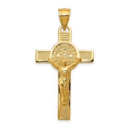 14k Polished San Benito Solid 2-Sided Crucifix Pendant