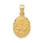 14K Satin and Diamond-Cut Baptism Oval Pendant