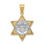 14K Two-Tone Fancy Star Of David and Menorah Pendant