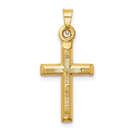 14k Hollow Diamond-cut Cross Pendant