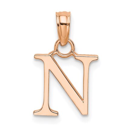 14K Rose Gold Polished Block Letter N Initial Pendant