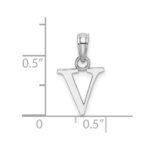 14K White Gold Polished Block Letter V Initial Pendant - Image 3