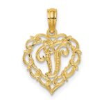 14KY Heart Script Letter V Initial Charm