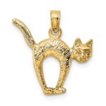 14K 3-D Textured Arch Back and Raised Tail Cat Charm