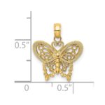 14K Polished and Textured Filigree Butterfly Charm - Image 3