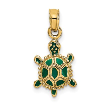 14K Small Green Enameled 3-D Land Turtle Charm