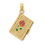 14K Enameled 3-D Moveable LOVE Bible Verse Flower Book Pendant