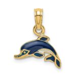 14K Blue Enamel Dolphin Charm
