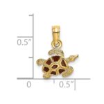 14K Small Textured and Brown Enameled Sea Turtle Charm - Image 3