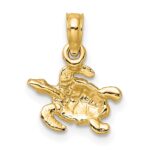 14K Small Textured and Green Enameled Sea Turtle Charm - Image 4