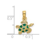 14K Small Textured and Green Enameled Sea Turtle Charm - Image 3